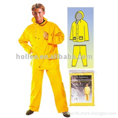 yellow 100% pvc rainsuit raincoat set